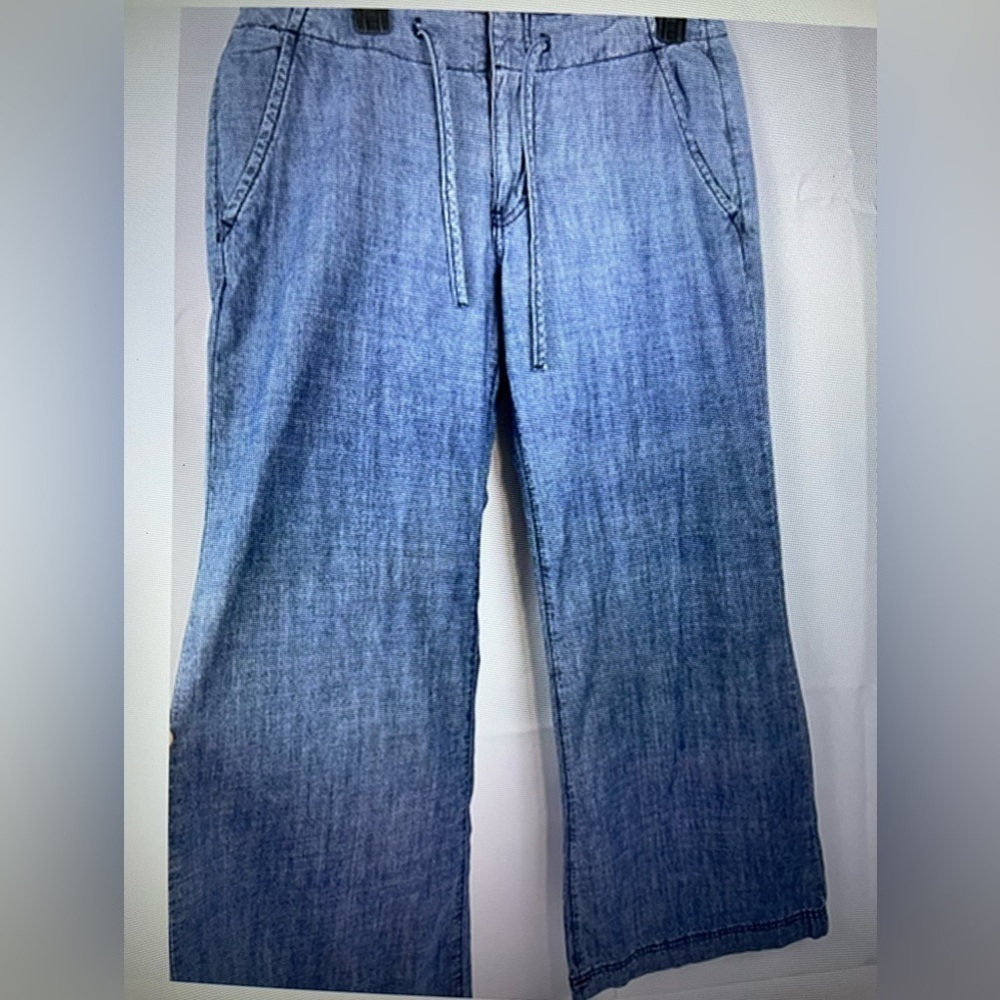 Tommy Hilfiger Womens Chambray 100% Cotton Y2K Low Rise Wide Leg Pants Sz 11